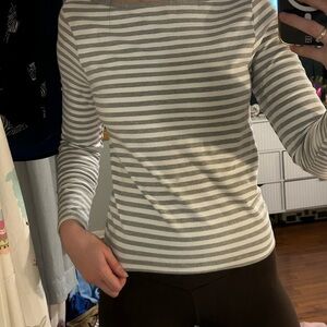 Striped Long Sleeve Tee - Gray and White